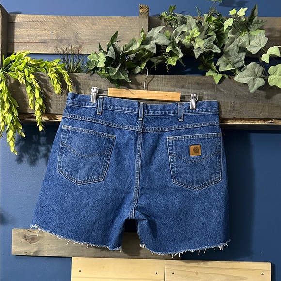 Carhartt Blue Denim Frayed Shorts Unisex 40 EUC - Picture 2 of 8